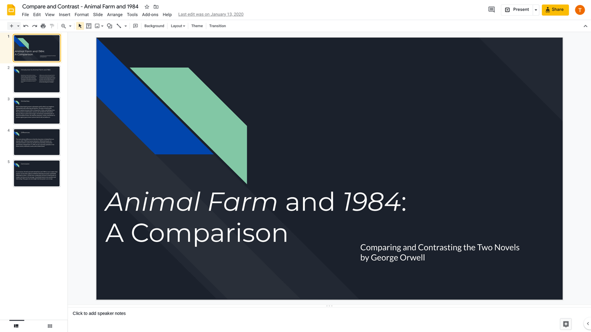 compare and contrast essay google slides