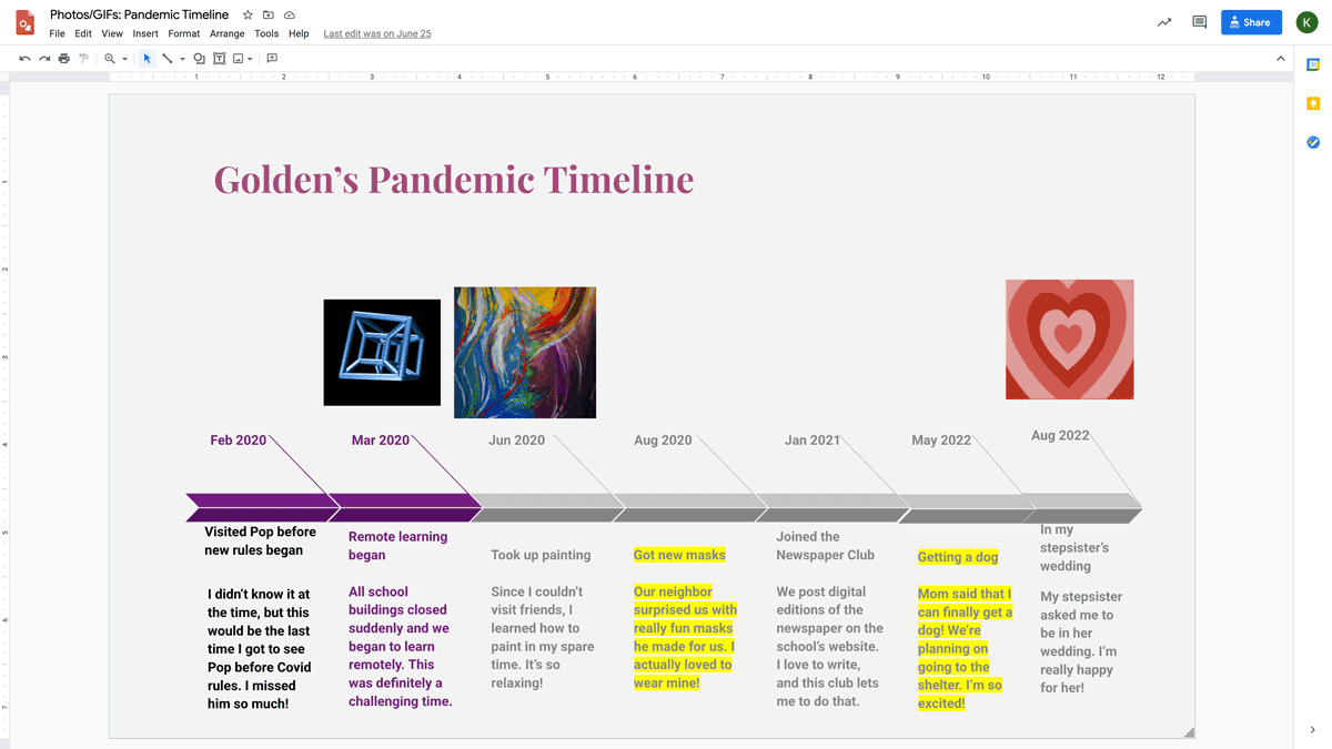 Create A Personal Timeline In Google Drawings Applied Digital Skills