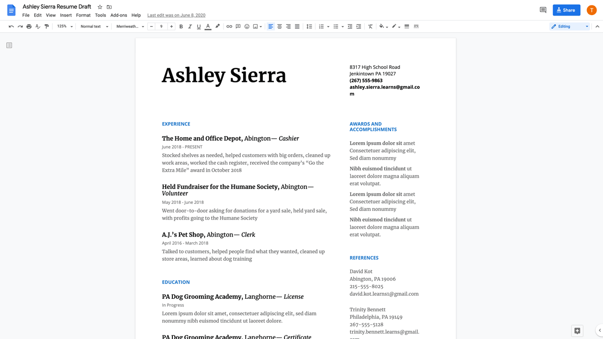 google resume writer