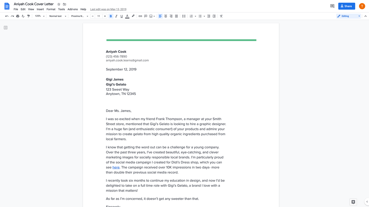 cover letter for google