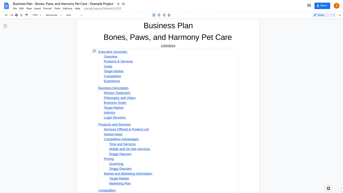 google docs business plan