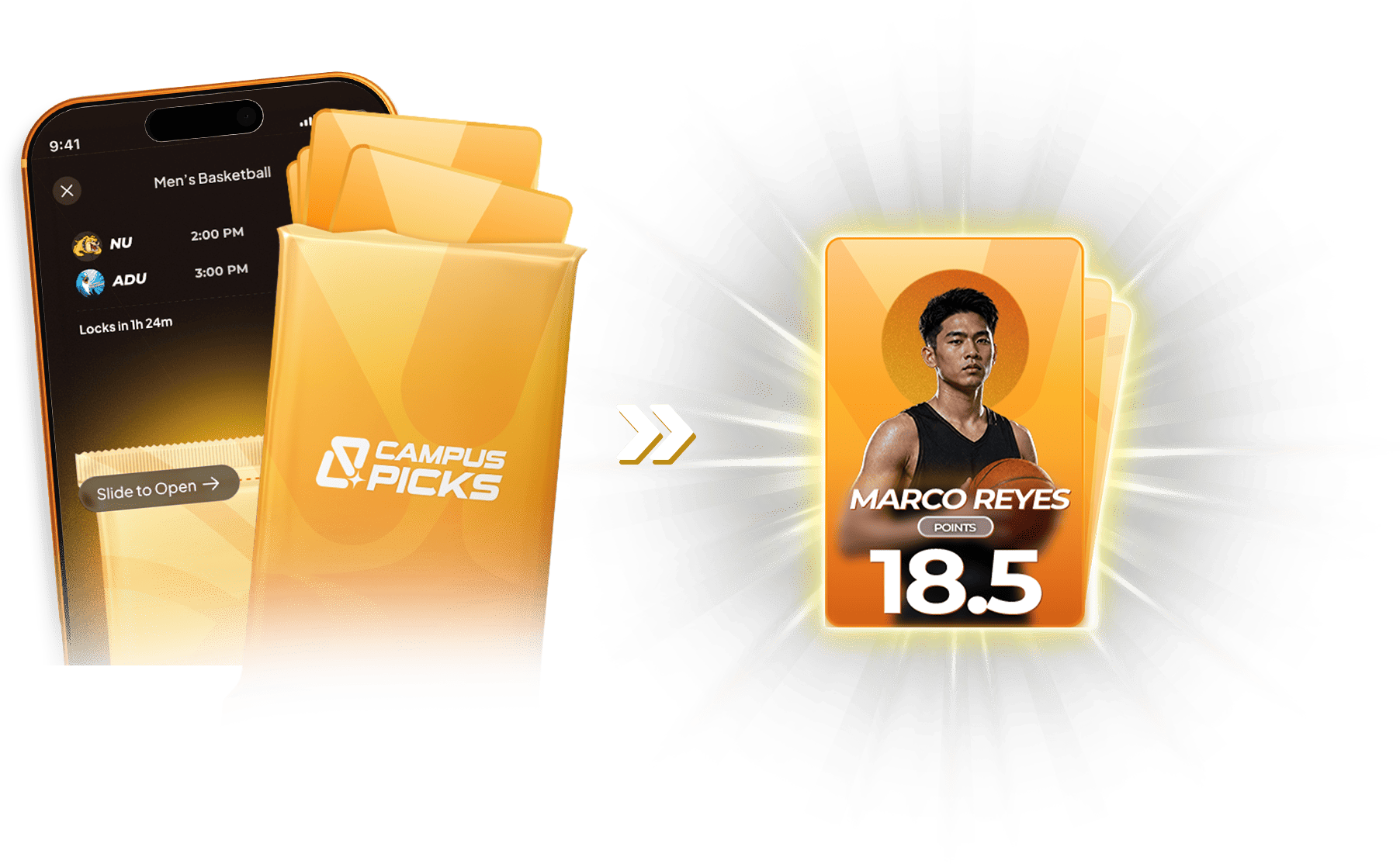 Campus Picks phone, opening Picks Pack, and revealed player card