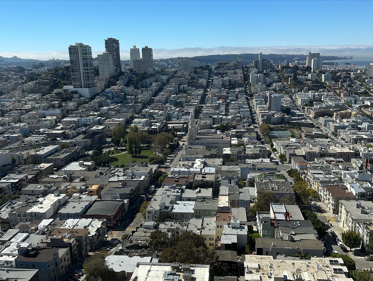 Vista de San Francisco no topo da Coit Tower, na época o elevador não funcionava e tive que subir ela pelas escadas 🥵