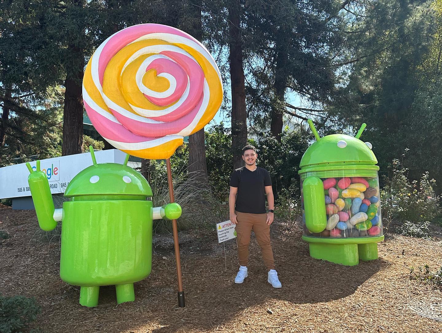 The happiness of the person visiting Google's headquarters