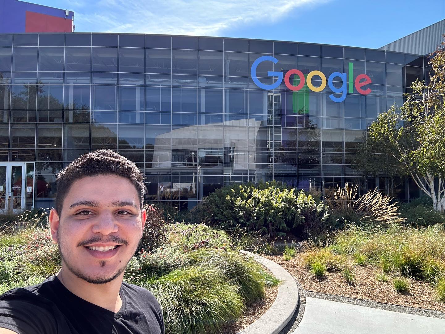 The happiness of the person visiting Google's headquarters