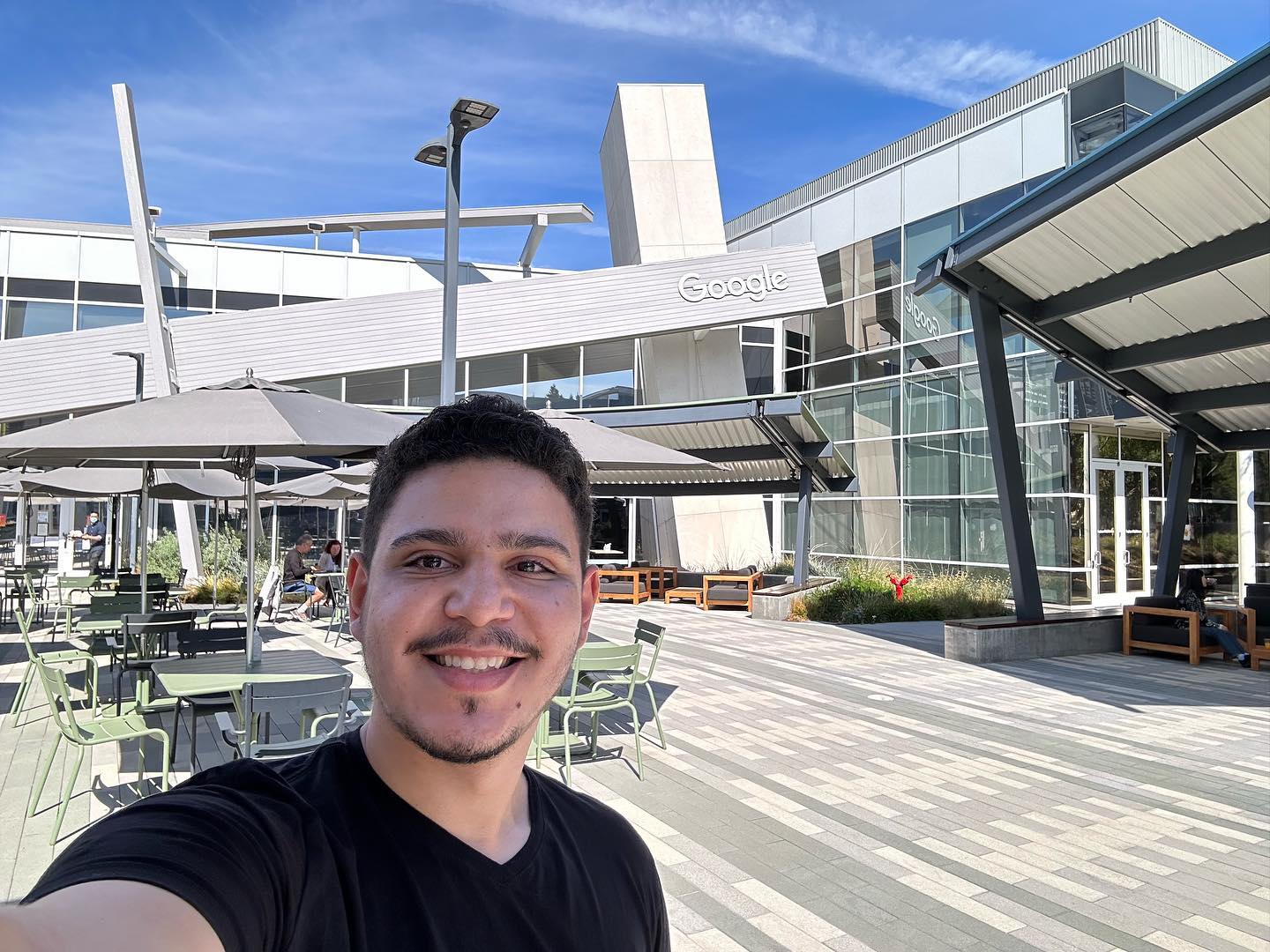 The happiness of the person visiting Google's headquarters