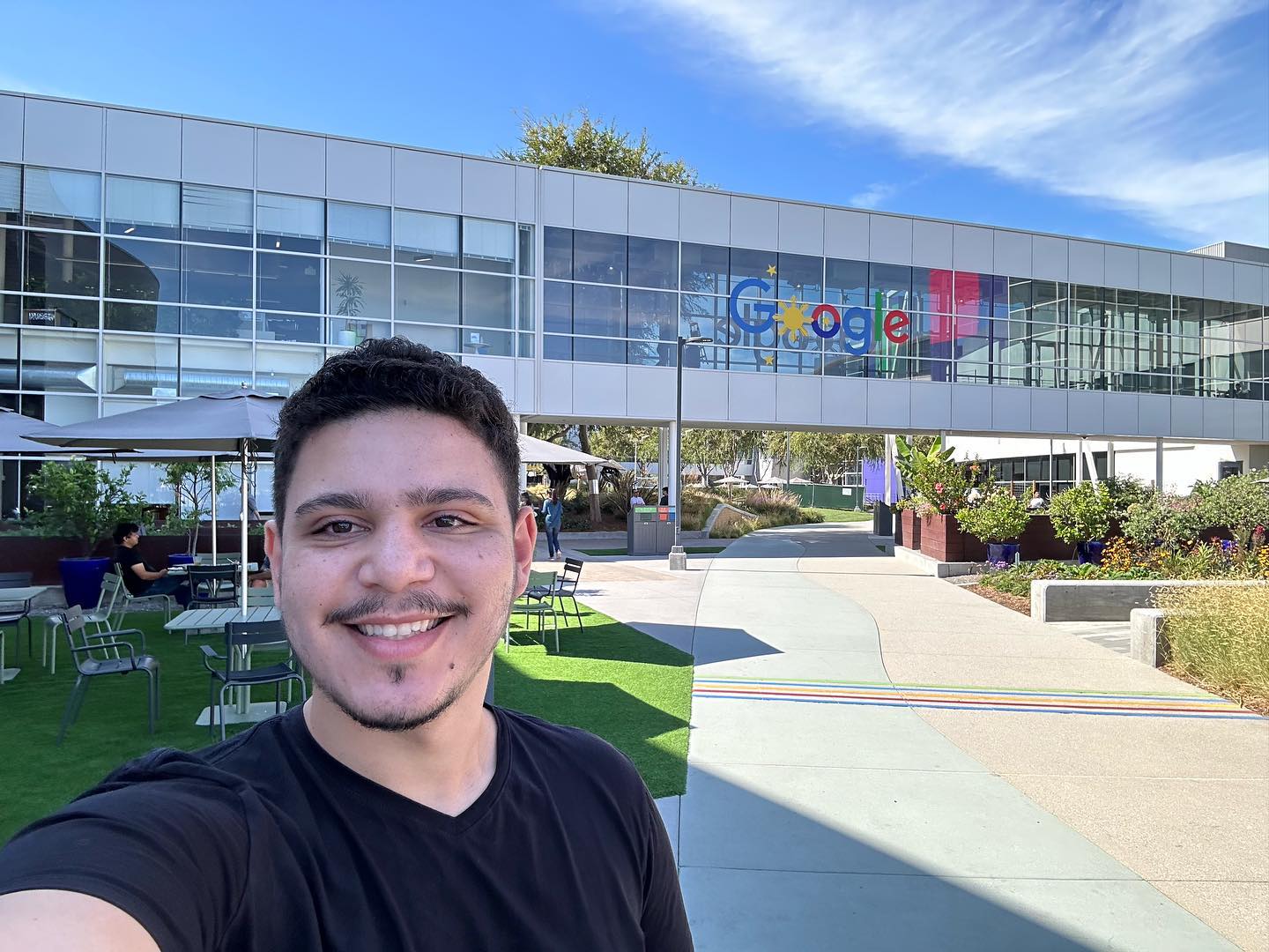 The happiness of the person visiting Google's headquarters