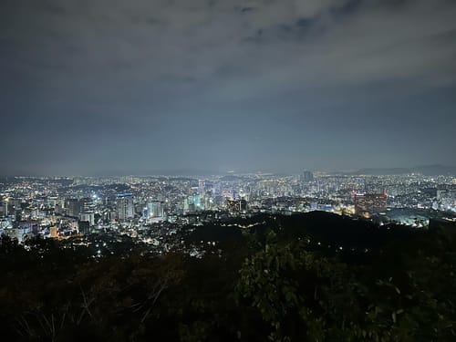 View of Seoul from the top of Namsan Mountain where the N Seoul Tower is located, the way back I did by bus at least