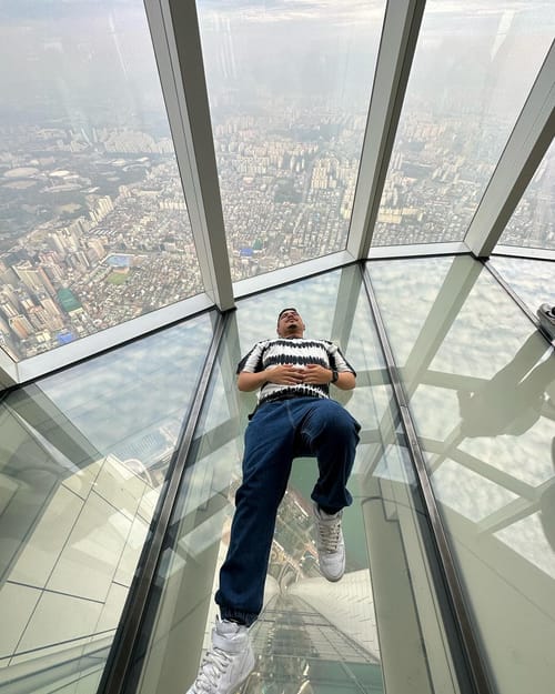 Vista de Seul no topo do Seoul Sky/Lotte World Tower, fotos verticais