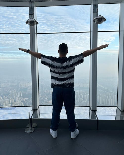 Vista de Seul no topo do Seoul Sky/Lotte World Tower, fotos verticais