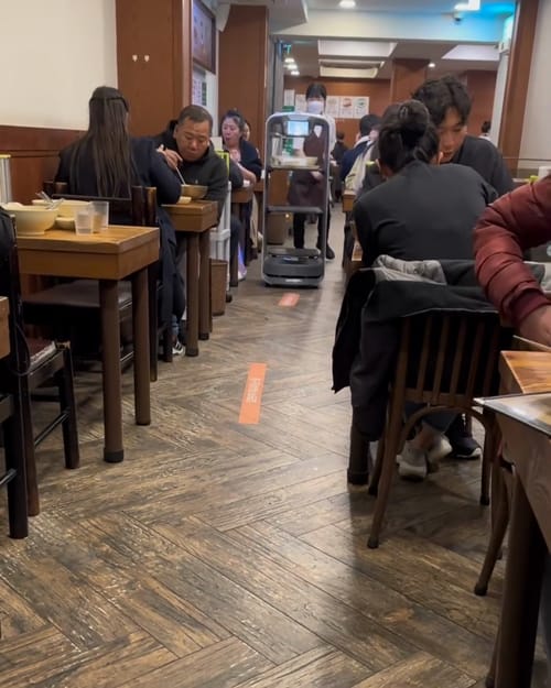 Provando um ramen com Michelin por seis anos consecutivos, perguntei se tinha mais itens no cardápio e realmente o restaurante só tem isso que está na foto hahaha, também adorei o robozinho ajudante