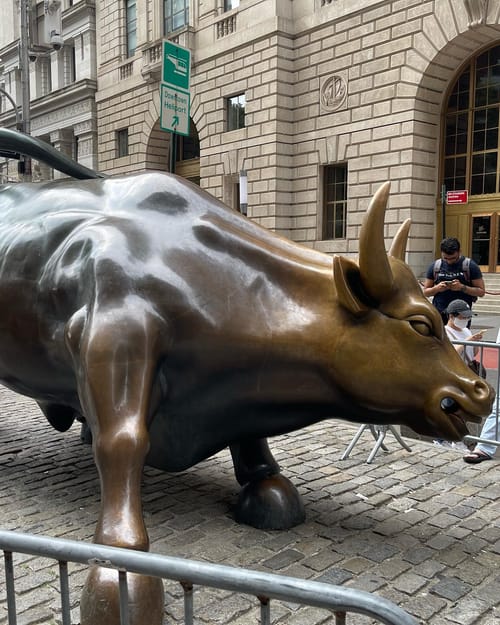 Wall Street bull, they say that getting your hands on his testicles brings luck, prosperity and money in life hahaha