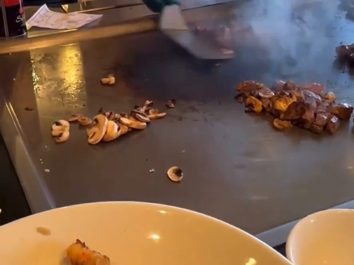 Lunch at Benihana, one of those restaurants where the chef prepares the food in front of you