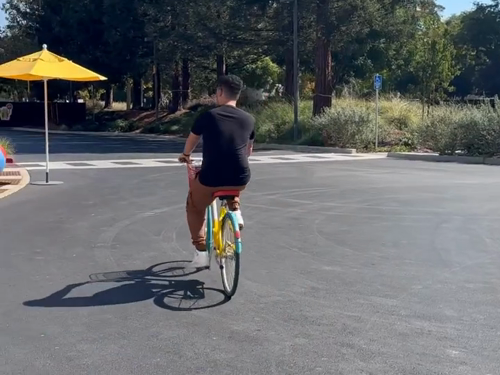 The happiness of the person visiting Google's headquarters