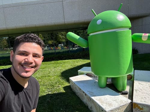 The happiness of the person visiting Google's headquarters