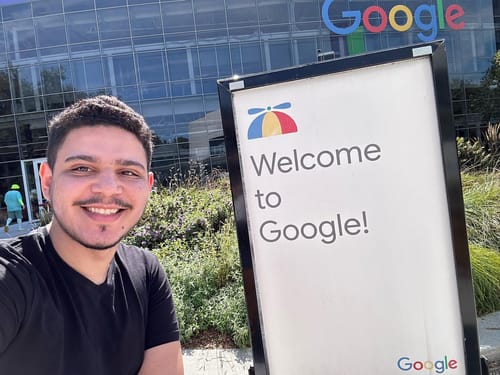 The happiness of the person visiting Google's headquarters