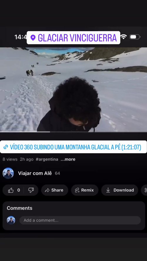 Vídeo 360 subindo uma montanha glacial a pé