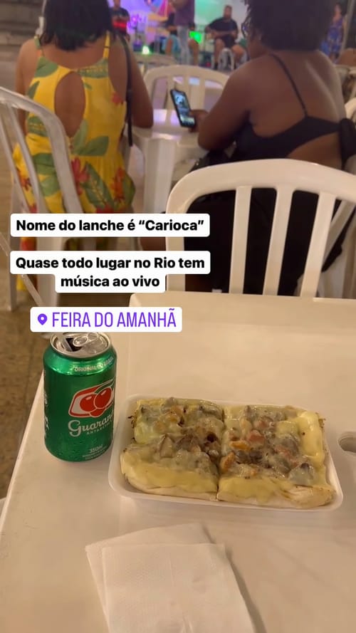 The name of the snack is "Carioca" - Almost every place in Rio has live music