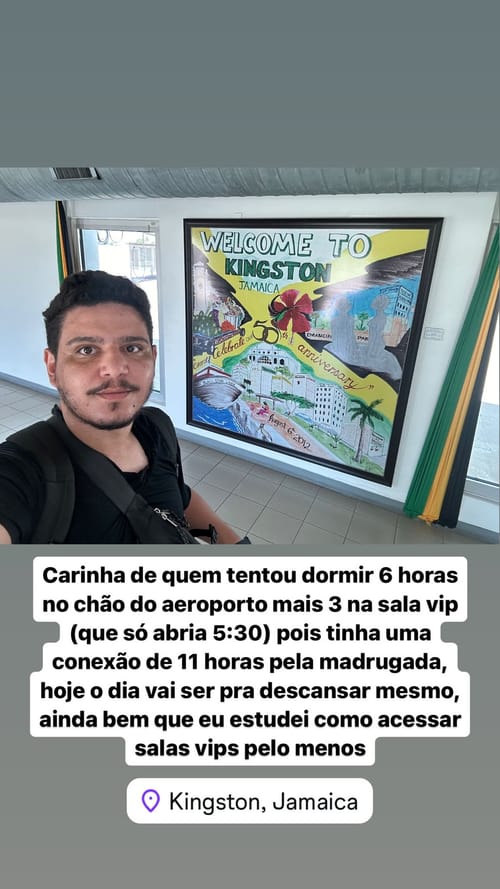 Carinha de quem tentou dormir 6 horas no chão do aeroporto mais 3 na sala vip (que só abria 5:30) pois tinha uma conexão de 11 horas pela madrugada, hoje o dia vai ser pra descansar mesmo, ainda bem que eu estudei como acessar
salas vips pelo menos