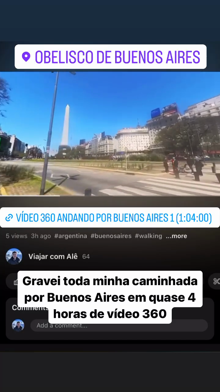 Vídeo 360 andando por Buenos Aires - Parte 1 - Gravei toda minha caminhada por Buenos Aires em quase 4 horas de vídeo 360