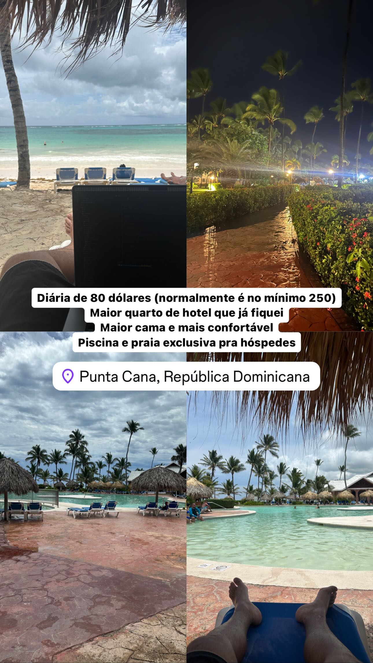 Diária de 80 dólares (normalmente é no mínimo 250) - Maior quarto de hotel que já fiquei - Maior cama e mais confortável - Piscina e praia exclusiva pra hóspedes