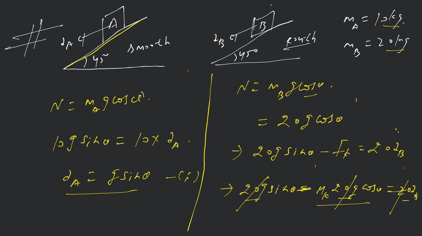 ntthe ratio of acceleration of blocks A placed on smooth incline