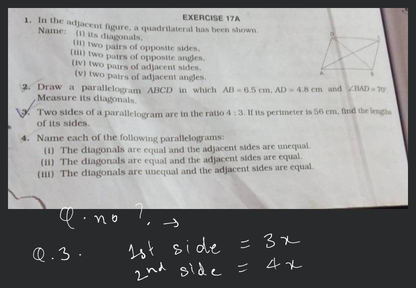 EXERCISE 17A 1. In the adjacent figure, a quadrilateral has been