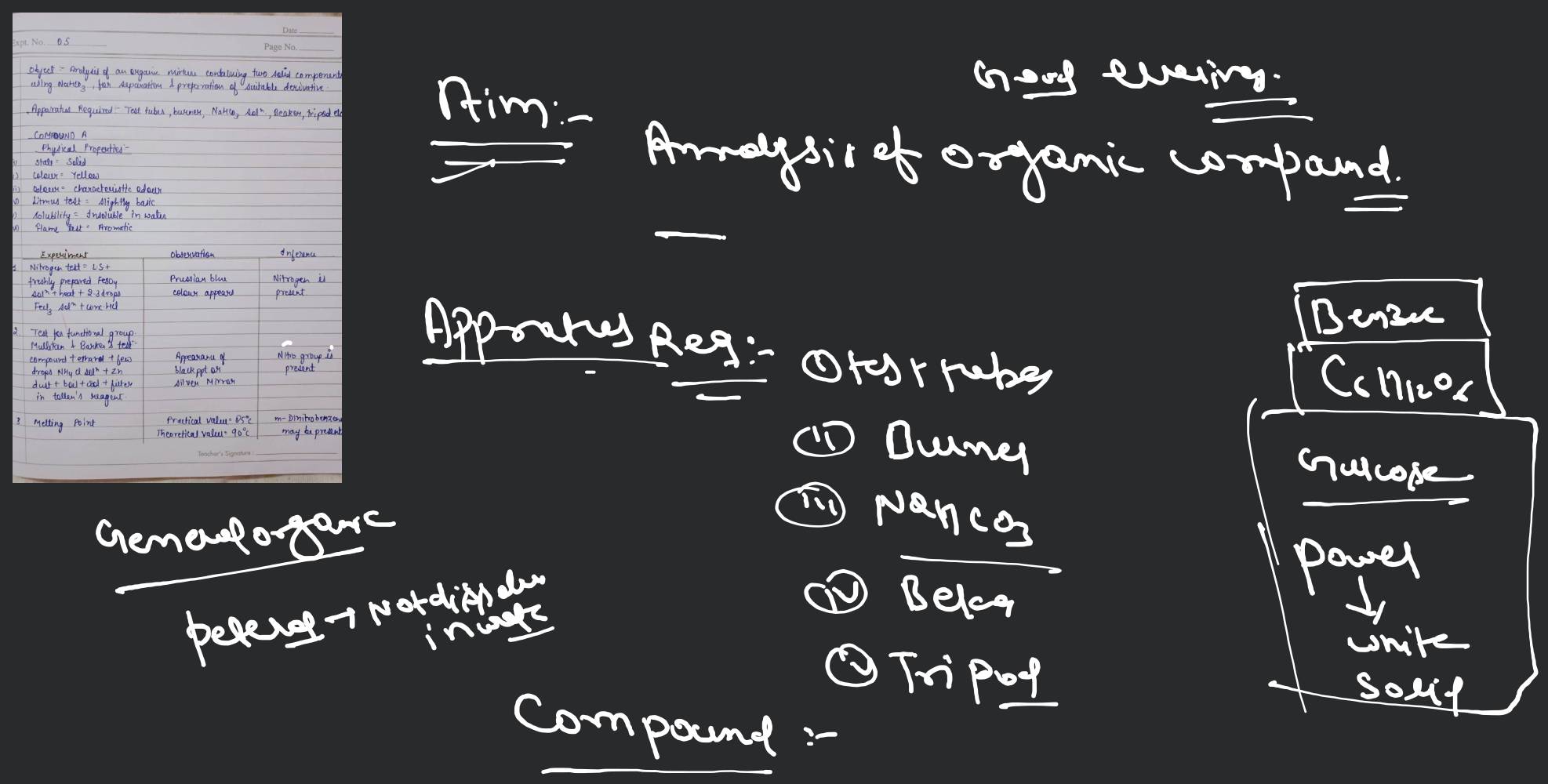 Date expt. No. 05 Page No. object Analysis of an ergainic