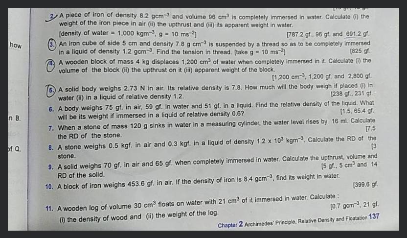 View question - A block with a volume of 12 cm3 has a density of 3 g/cm3.  The block is cut into two pieces. One piece has a volume of 8