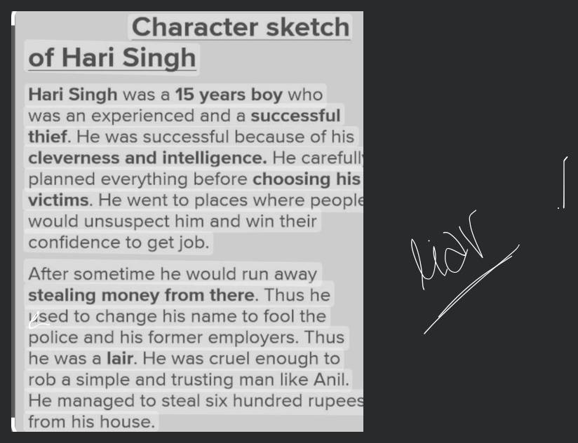 give character sketch of Hari Singh in points  English  The Thiefs Story   13799175  Meritnationcom