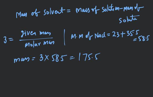 The density of 3M solution of NaCl is 1.0 g mL−1. Molality of the solutio..