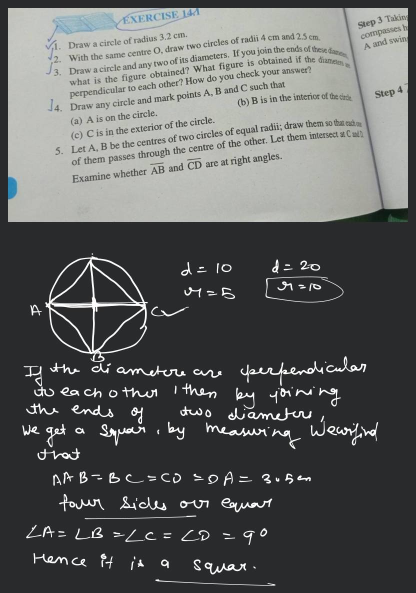 7) Draw a circle with radius 4 cm. Mark itscentre as 0. Draw any chord of  the circleand label it as AB. - Brainly.in