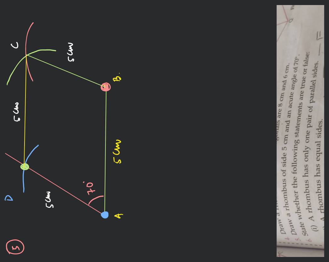 Construct a rhombus ABCD given that AB=5 5cm and angle is of 70o - Maths -  Practical Geometry - 14332187 | Meritnation.com