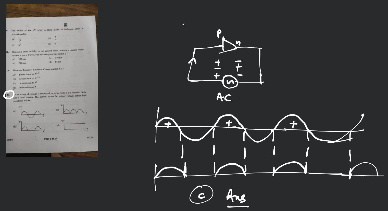 An ac source of voltage is connected in series with a pn junction diode
