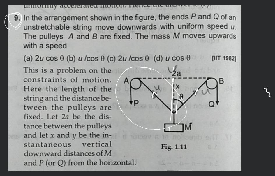 In the arrangement shown in figure, the ends P and Q of an