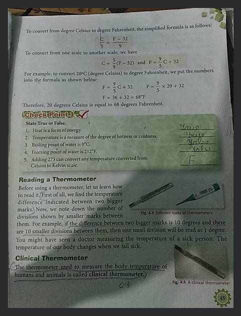 Erample 1. Convert 68∘F into Celsius scale. Solution. We know that, ∘C=(∘..