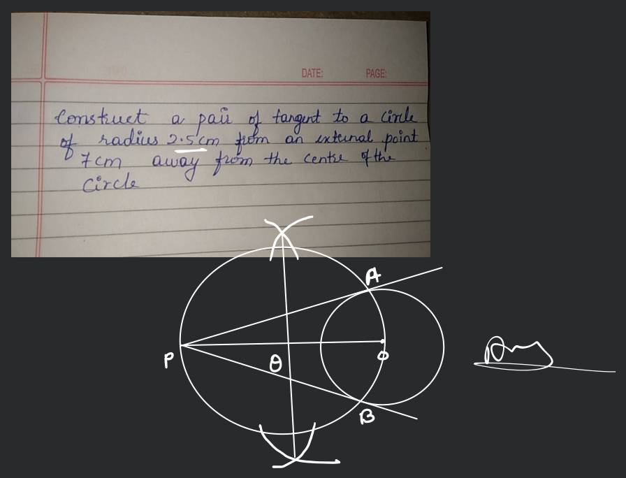 Draw a circle of radius 4 cm. Construct a pair of tangents to it, the angle