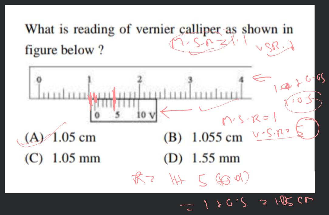 What is reading of Vernier calipers as shown in figure below? 1MSD=1 mm..