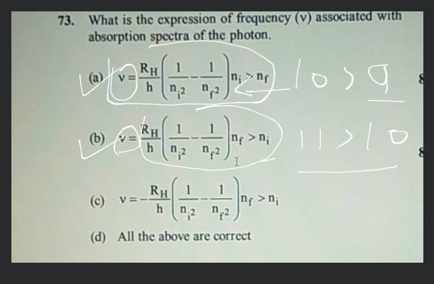 What Is The Expression Of Frequency v Associated With Absorption Spectr 