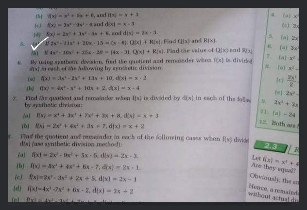 By Using Synthetic Division Find The Quotient And Remainder When F x Is 