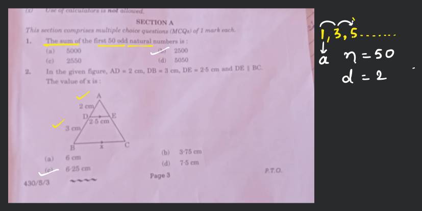 In the given figure AD 2 cm DB 3 cm DE 2 5 cm and DE BC. The