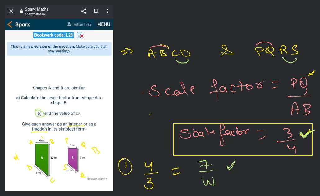 a) Calculate the scale factor from shape A to shape B. b) Find the