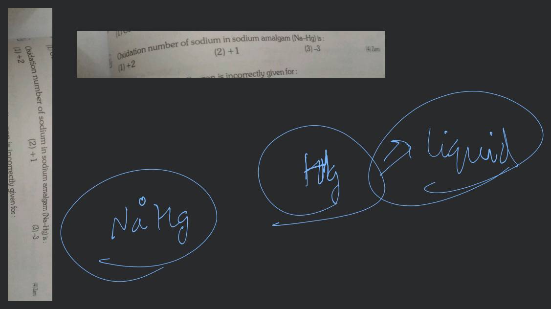 Oxidation number of sodium in sodium amalgam is Filo