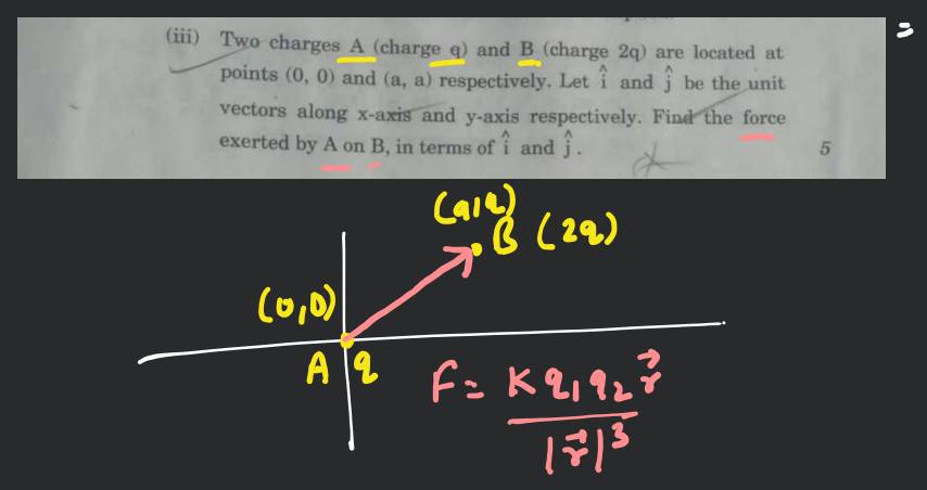 Two charges A (charge q) and B (charge 2q) are located at points (0,0) an..