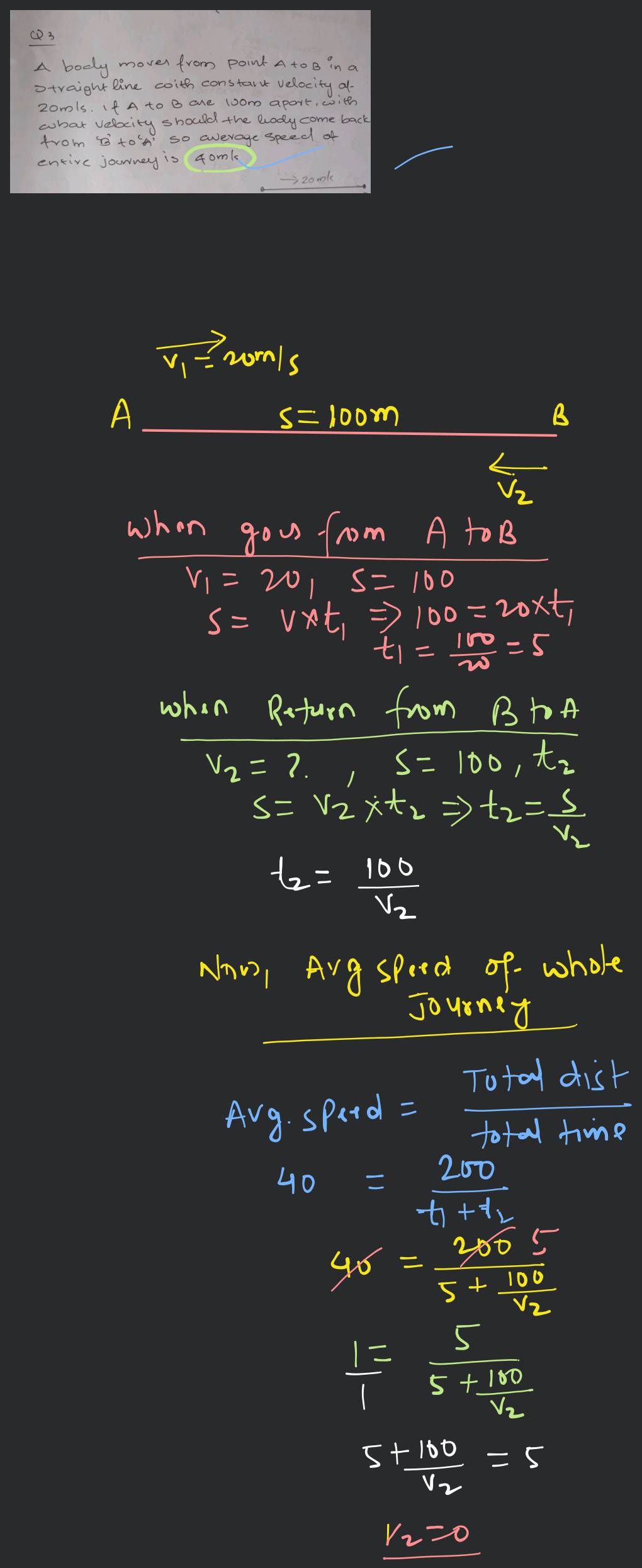 A body moves from point a to b in a straight line with constant velocity