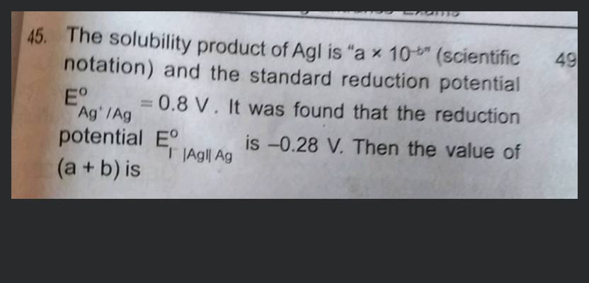 47. The solubility product of Agl is