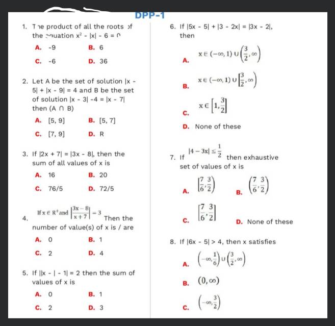 If ∣4−3x∣≤21 then exhaustive set of values of x is Filo