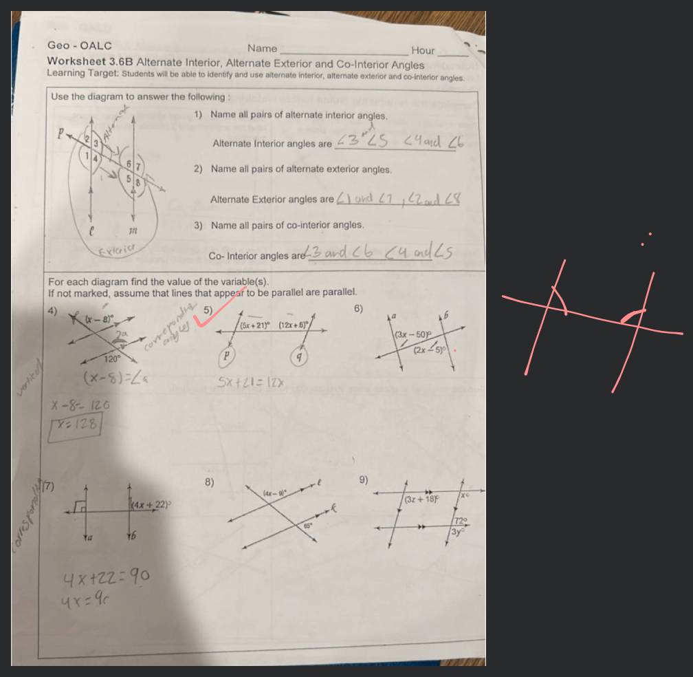 Geo Oalc Name Hour Worksheet 3 6b Alternate Interior Exterio