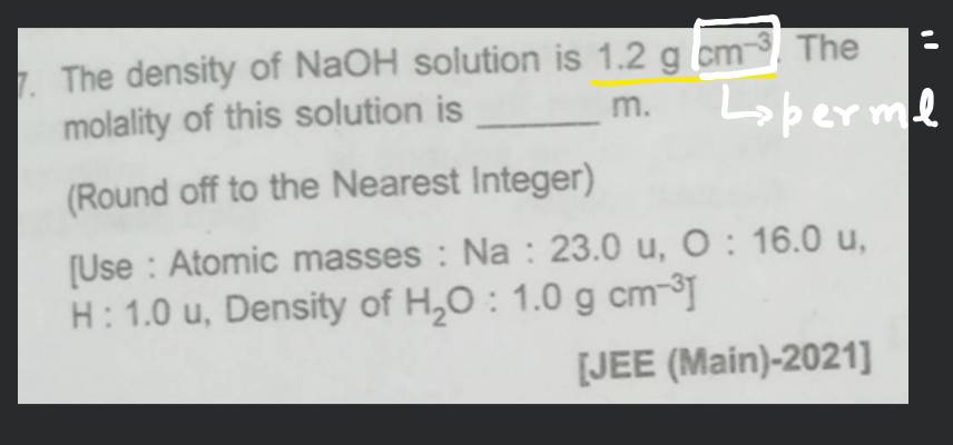 The Density Of 2M Aqueous Solution Of NaOH Is The Molality, 60% OFF