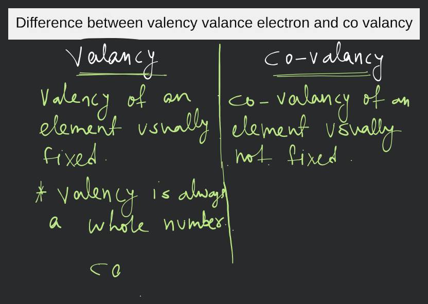 Difference between valency valance electron and co valancy | Filo